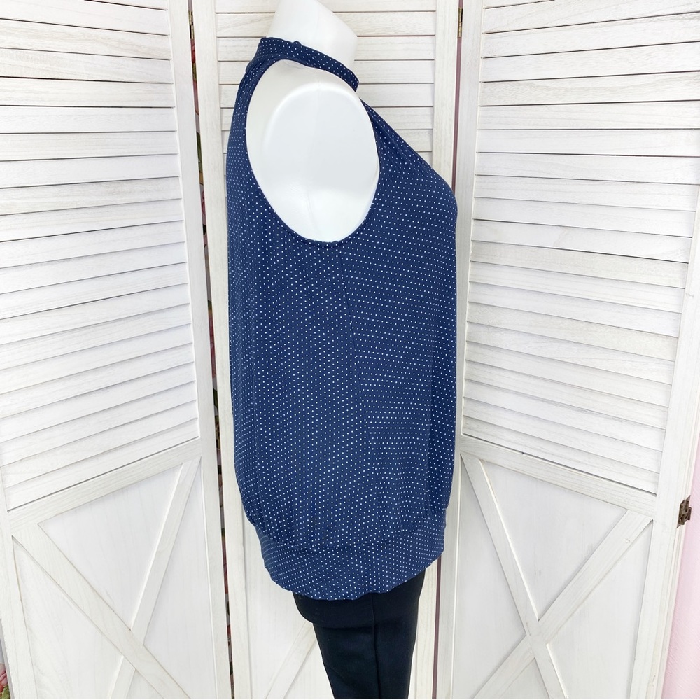Uniform John Paul Richard Polka Dot Tie Neck Halter Top Shirt Blue White XL - Picture 3 of 11